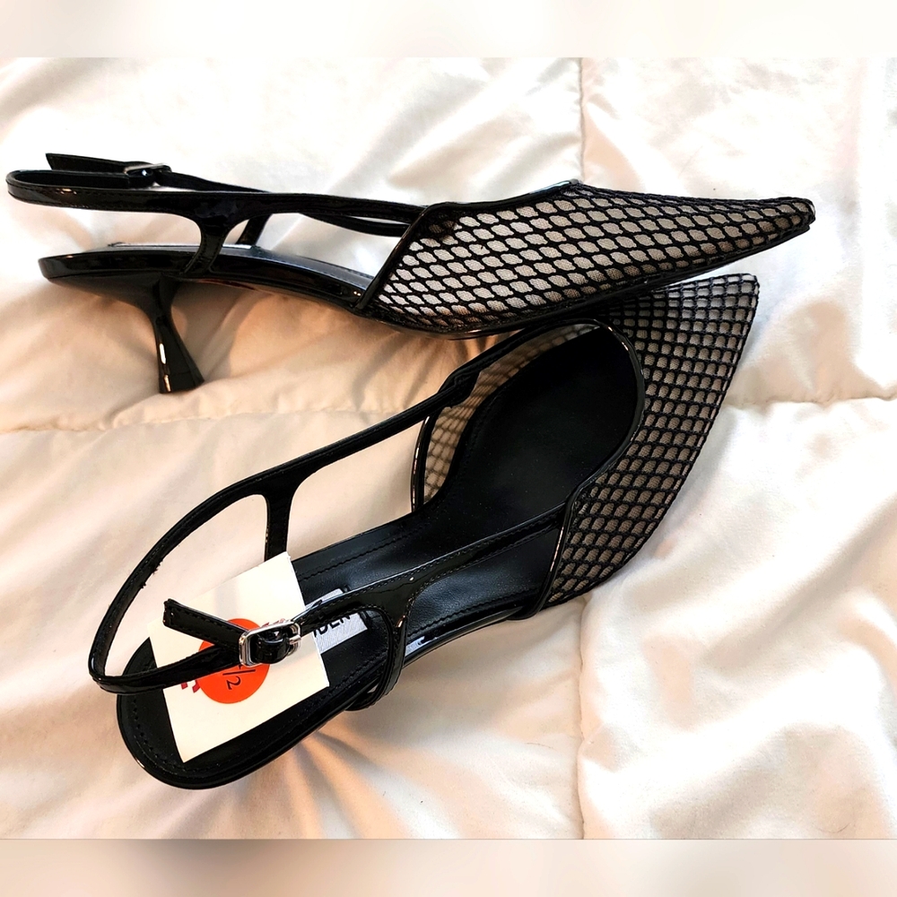 Elegant Black Mesh Slingback Heels